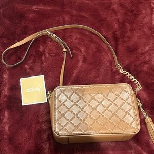 Michael Kors Camel Crossbody Bag with Gold Accents